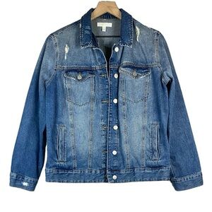 Abound Women’s Distressed Blue Denim Jacket Size Small
